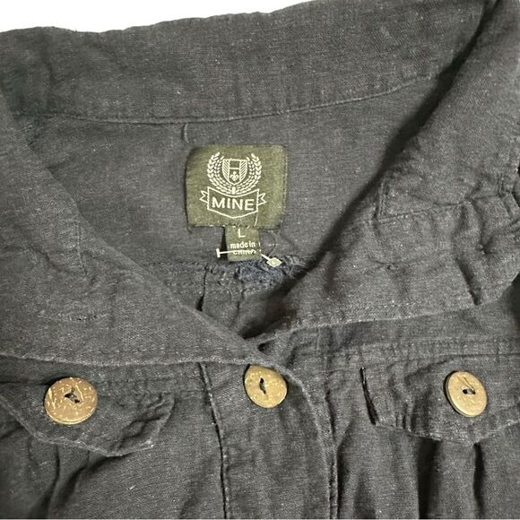 Mine Blue Cotton Linen Blend Cropped 3/4 roll sleeve jacket Size Junior Large - Picture 11 of 12